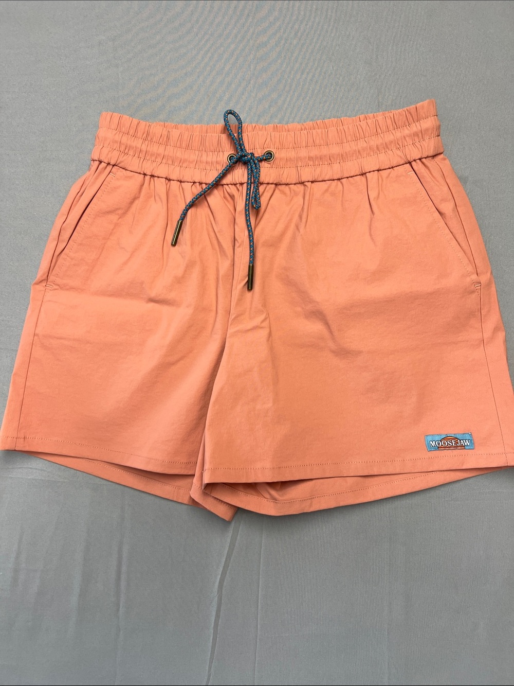 Moosejaw womens Coral Elastic-Waist Athletic Shorts with Blue Drawstring